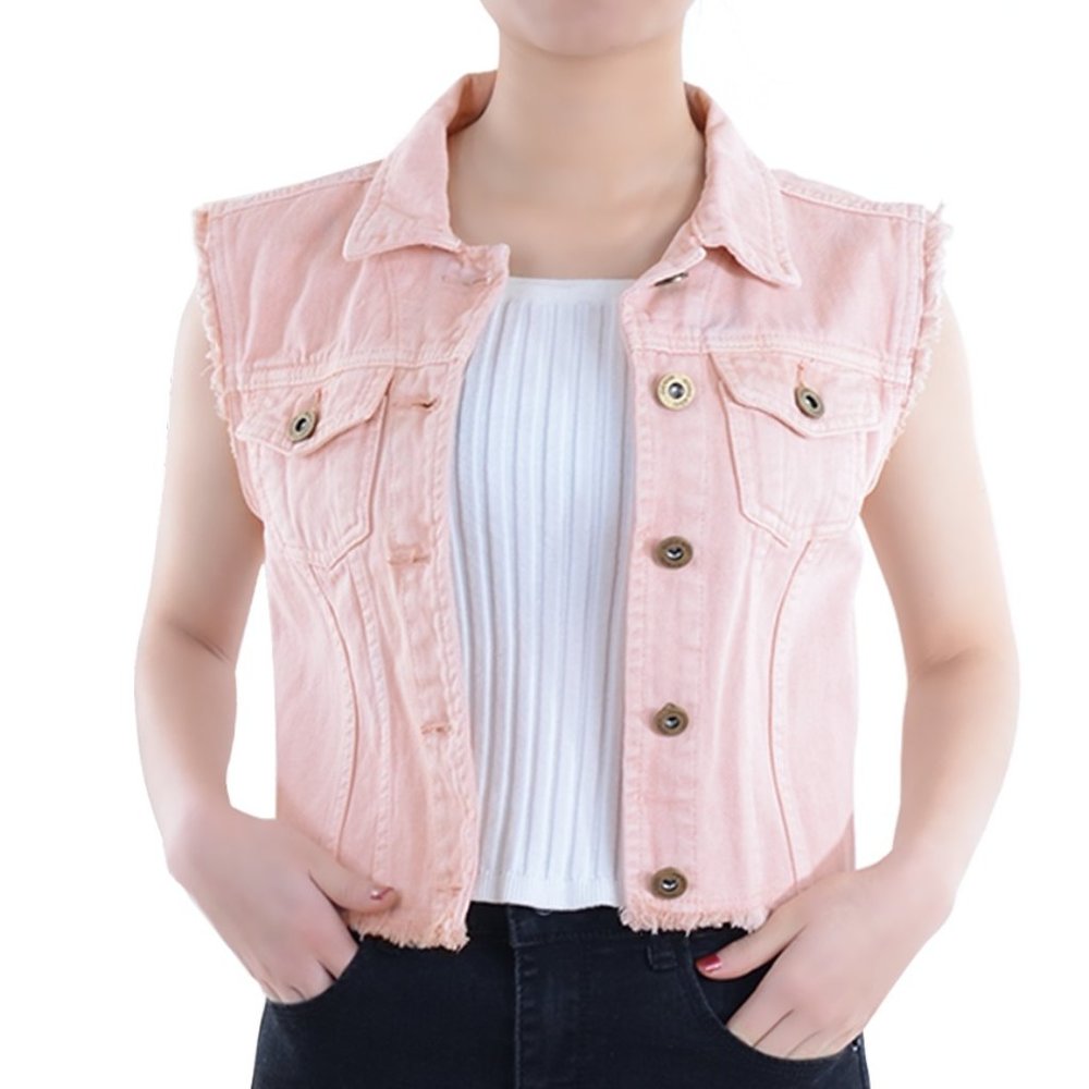 Distressed Denim Crop Vest